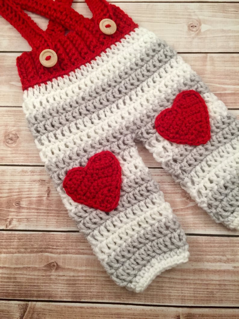 MADE TO ORDER Available in Newborn to 12 Month Size Baby Heart PantsValentine/'s Day Photo PropCrochet Baby Pants with Suspenders
