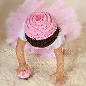 Cupcake Beanie in Baby Pink, Chocolate Brown and Bright Pink Available in Newborn to 18 Months- MADE TO ORDER