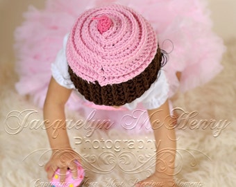 Cupcake Beanie in Baby Pink, Chocolate Brown and Bright Pink Available in Newborn to 18 Months- MADE TO ORDER