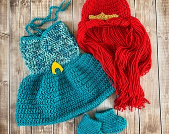 Mera Aquaman Inspired Superhero Dress Costume/Mera Superhero Dress/Mera Wig Hat/Superhero Photo Prop Newborn to 12 Months- MADE TO ORDER