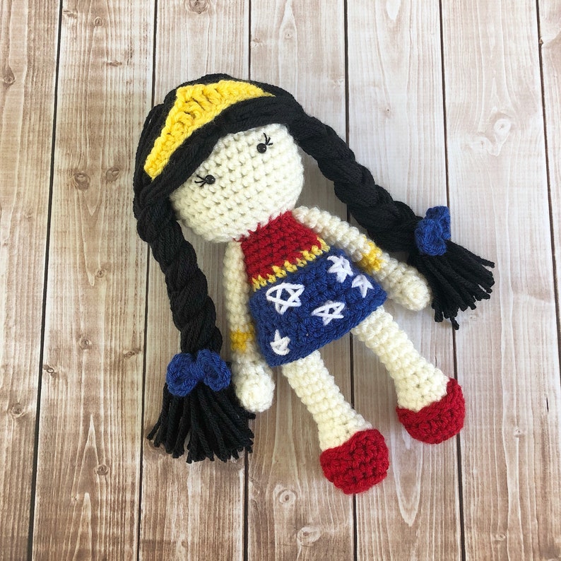 Wonder Woman Inspired Doll/ Wonder Woman Doll/Soft Toy Doll/ Plush Toy/ Stuffed Toy Doll/ Amigurumi Doll/ Baby Doll MADE TO ORDER image 6