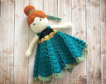 Princess Anna Frozen Coronation Inspired Lovey/ Security Blanket/ Plush Toy Doll/ Soft Toy Doll/ Amigurumi Doll/ Frozen Doll- MADE TO ORDER