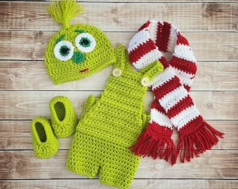 Baby Grinch Inspired Costume/Grinchmas/Crochet Grinch Hat/Christmas Photo Prop Newborn to 12 Months- MADE TO ORDER