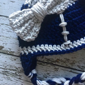 Dallas Cowboys Inspired Little Miss Football Beanie in Navy and Silver Available in Newborn to Child Size MADE TO ORDER image 4
