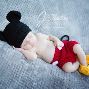 Mickey Mouse Inspired Costume/Mickey Mouse Hat/Mickey Costume/Baby Photo Prop Newborn to 12 Month Size-MADE TO ORDER
