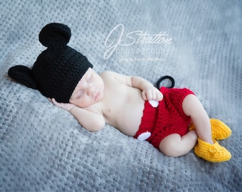 Mickey Mouse Inspired Costume/Mickey Mouse Hat/Mickey Costume/Baby Photo Prop Newborn to 12 Month Size-MADE TO ORDER