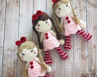 Little Miss Valentine's Day Doll/Girl Plush Doll/Ragdoll/Valentine's Doll/Stuffed Toy Doll/ Soft Toy Doll/ Amigurumi Doll/- MADE TO ORDER