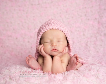 Chunky Basic Bonnet in Blossom Pink Newborn Size- Photography Prop- Newborn Baby Bonnet- MADE TO ORDER