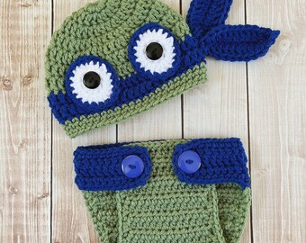 Ninja Turtle Inspired Costume/Crochet Ninja Turtle Costume/Ninja Costume/Photo Prop Newborn to 12 Month Size-MADE TO ORDER