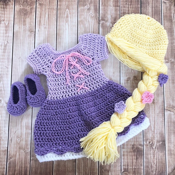 Princess Rapunzel Inspired Costume/ Crochet Rapunzel Wig/princess Dress/princess  Photo Prop Newborn to 12 Month Size-made TO ORDER - Etsy