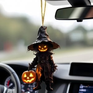 Horror Acrylic Rearview Mirror Decoration, Horror Car Pendant, Halloween Enthusiasts, Halloween Pumpkin Lantern Pendant, Halloween Gift