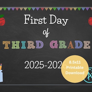 First Day of Third Grade Sign | Printable | Back to School Photo Sign | Instant Download | Sign for First Day of School