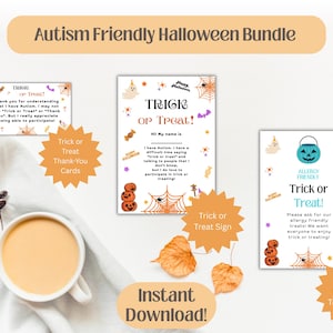Autism Halloween Trick or Treat and Thank You Cards :Allergy Friendly Printable Sign (Digital Download)