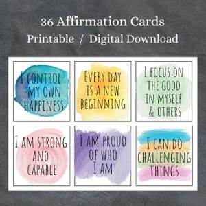 32 Cartões de Afirmação Positiva para Imprimir / Cartões de Autoaperfeiçoamento / Cartões de Autocuidado / Conversa Interna Positiva / Frases Motivacionais