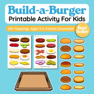 Build-a-Burger Printable Kit for Kids – Cut & Paste Pretend Food, Preschool Montessori Craft, Burger Toy Activity PDF Download