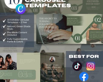 Plantillas minimalistas de carrusel de Instagram, diseño profesional de Canva en gris y verde con derechos de reventa.