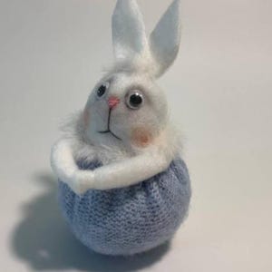 Handmade Blue Knitted Decorative Rabbit Toy