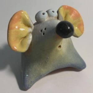 Keramik graue handgefertigte Maus Figur Statuette