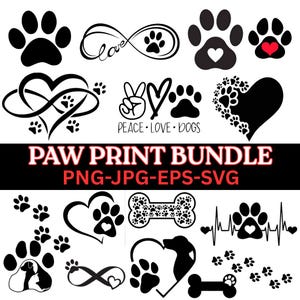 Paw Print SVG Bundle: Dog, Cat, Animal Designs (Digital Download)