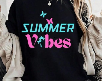 Summer Vibes PNG,Summer Vibes SVG,Sunshine Png,Trendy Svg Shirts,Vintage Summer SvgTshirts Summer, Retro Summer Vibes Sublimation Shirt
