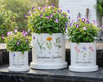 Omas Garten personalisierter Blumentopf, kundenspezifischer Geburtsmonat Blumenpflanzer für Oma, Muttertagsgeschenk für Nana von Enkelkindern