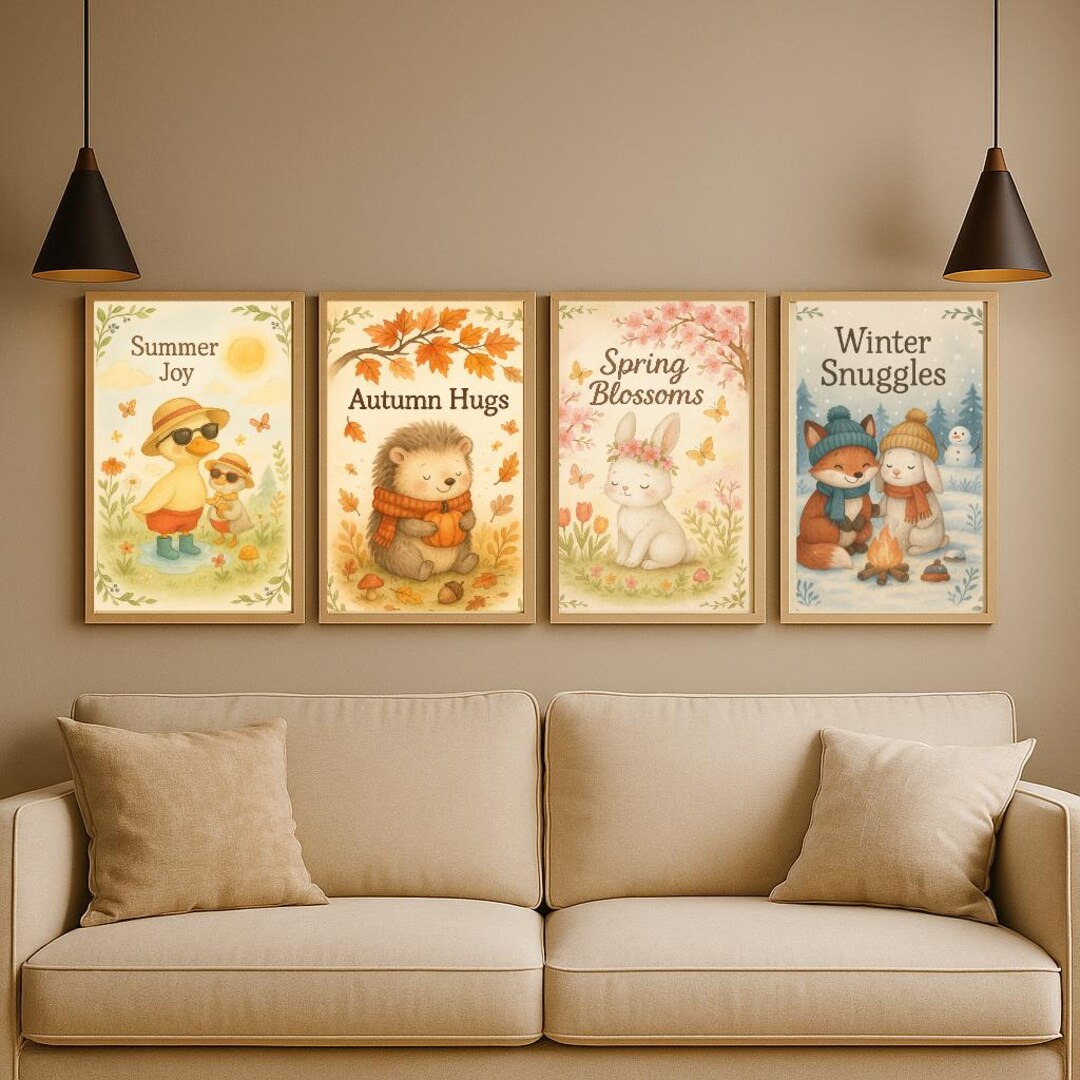 Cozy Seasonal Wall Art Printable | Spring, Summer, Autumn, Winter Decor ...