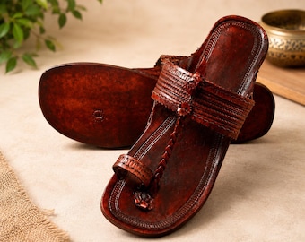 Handmade Genuine Leather Sandals for Women Leather Chappals Traditional Indian Open Toe Flat Slippers