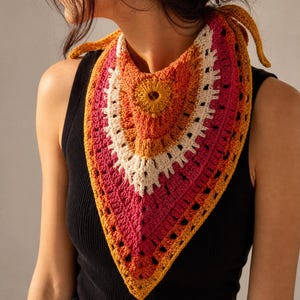 Modèle de foulard triangulaire à motif soleil au crochet (PDF) | Châle pour débutants | Foulard colorblock | Téléchargement instantané