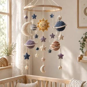Celestial Crochet Mobile Pattern | Moon, Sun, Planets, Stars (Digital Download)