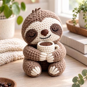 Beginner Crochet Sloth Amigurumi Pattern | Sleepy Coffee Lover (Digital Download)