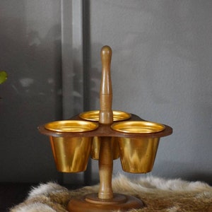 9&quot; Chadwick Sauce Condiment Caddy Bowl Holder Wood + gold Metal Tabletop serving chutney hostess