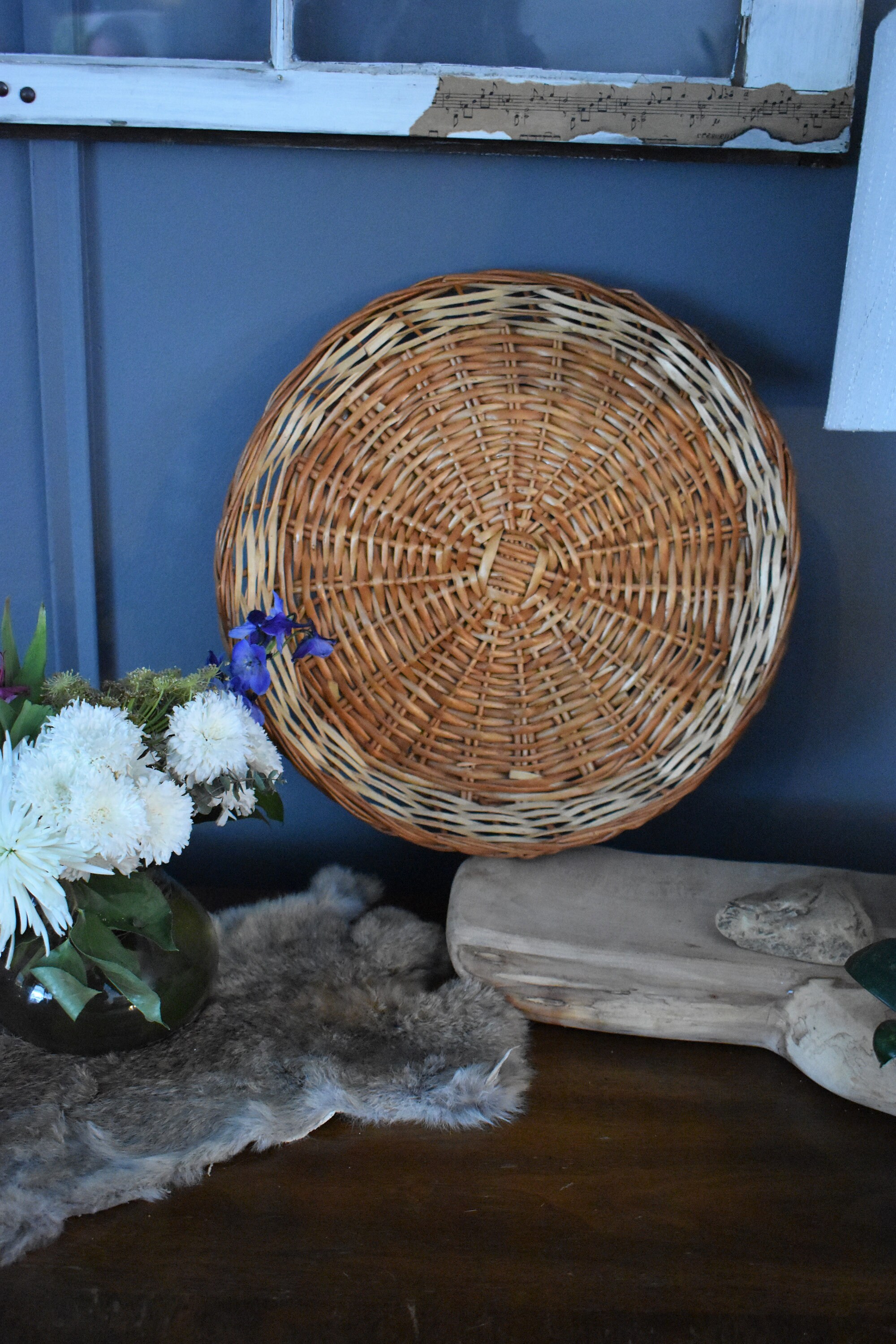 16 round Basket Wall Decor Coffee Table Tray Woven Wicker ...