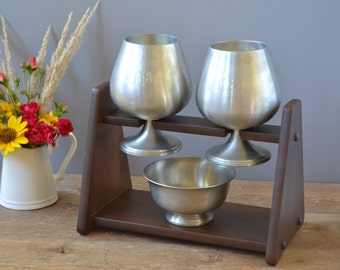 Josten's Pewter Goblets & Stand plus Paul Revere Reproduction Nut Bowl barware giftware Monogrammed bar ware WRG