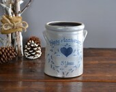 1994 Rockdale Stoneware Crock Handles Salt Glazed 5 Year Anniversary Utensil Holder Cobalt Blue