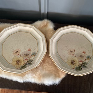 Two (2) Firenze 902 Mikasa Dinner Plate Avante Ivory pink + yellow flowers retro 1980s country tableware