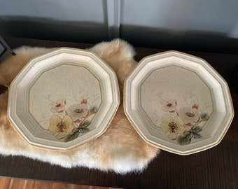 Two (2) Firenze 902 Mikasa Dinner Plate Avante Ivory pink + yellow flowers retro 1980s country tableware