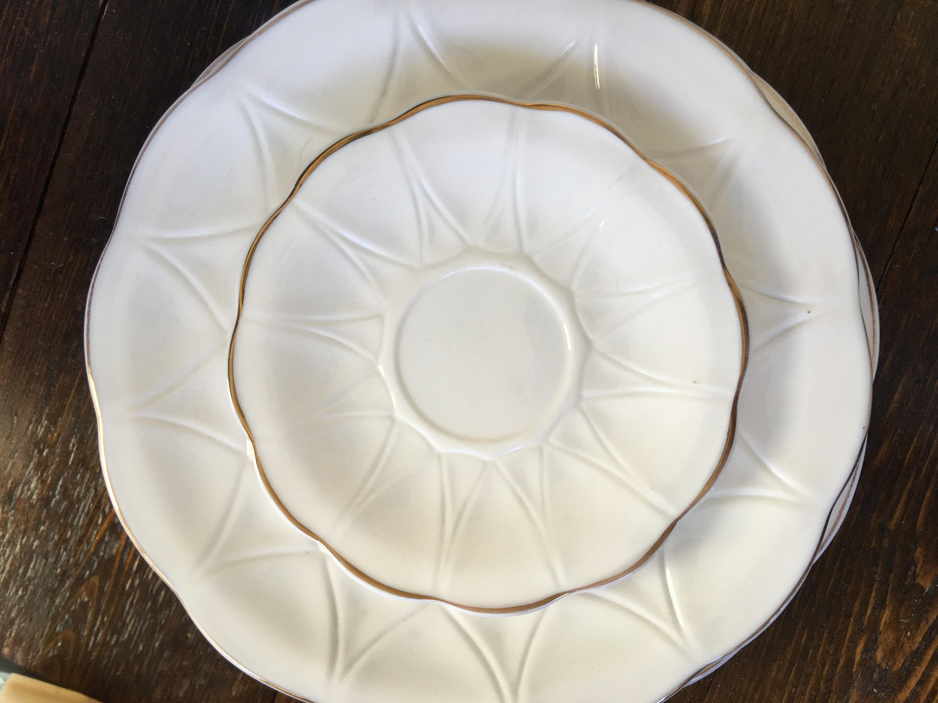 Milk Glass Luncheon Set Tea Cup Saucer Cream Sugar Salad ...