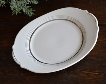 Silver Age Limoges American 12" Oval serving Platter | Platinum Rings Candle Light art deco tableware porcelain