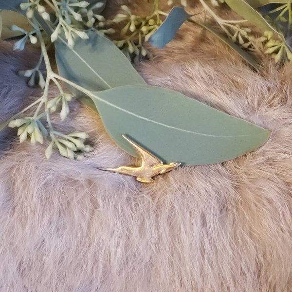Broche oiseau en métal doré | Accessoire bijou rétro geai moqueur accessoire pull des années 80