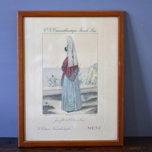 Framed French Menu Cie Gle Transatlantique French Line Face ocean liner ship Vintage Fashion Figure Ephemera Wall Decor