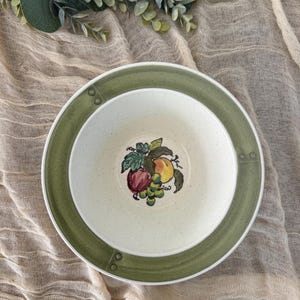 Tigela de sopa provincial Metlox Fruit 70s Green Poppytrail cerâmica salpicada retrô servindo Califórnia