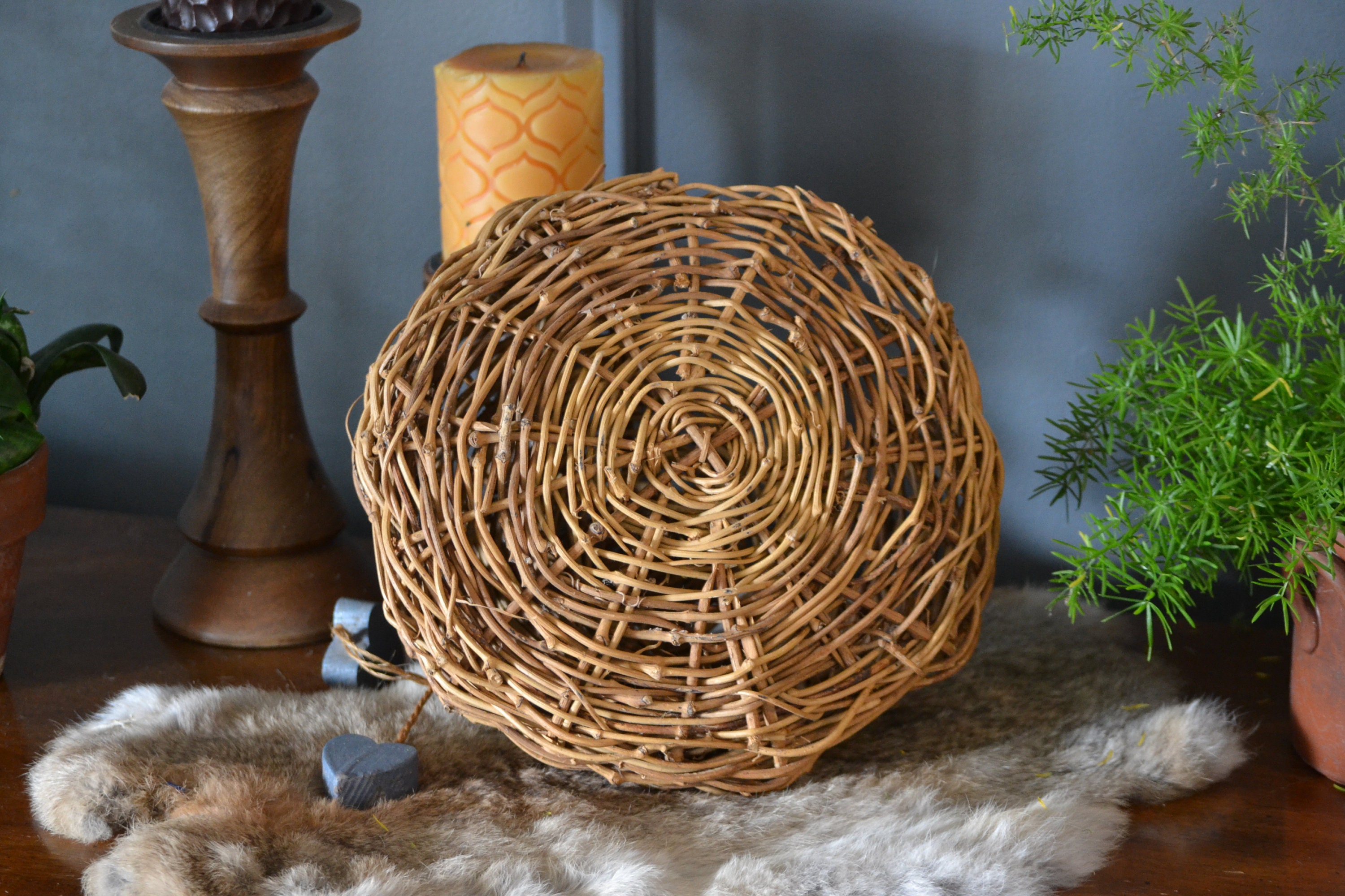 Woven Hanging Basket Wicker Hut Plant Holder Home Decor