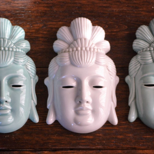 Three Ceramic Wall Face Mask / Vintage Made in Japan