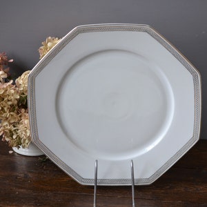 K & A Krautheim Octagon Chop Plate Black Geometric Dots Pattern + Gold Trim | Vintage Serving Platter dinnerware Germany ka art deco
