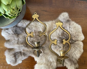 Two (2) Wall Mount Matte Brass Candlestick holder decorative | boho modern home decor eclectic bohemian style