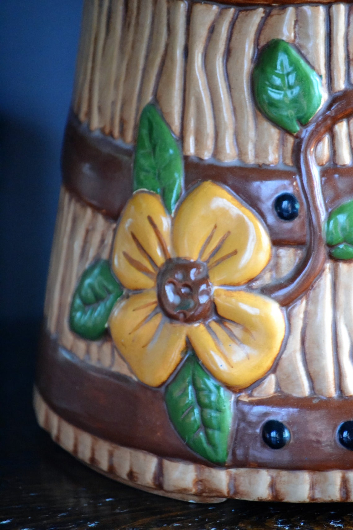Butter Churn Cookie Jar / USA American Bisque / Yellow Flowers | Etsy