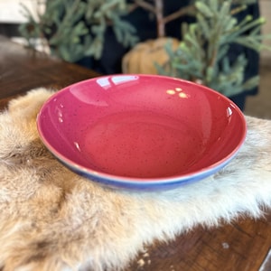 Denby Langley Harlequin Pasta Bowl speckled Stoneware red blue green discontinued dinnerware vintage tableware England single replacement