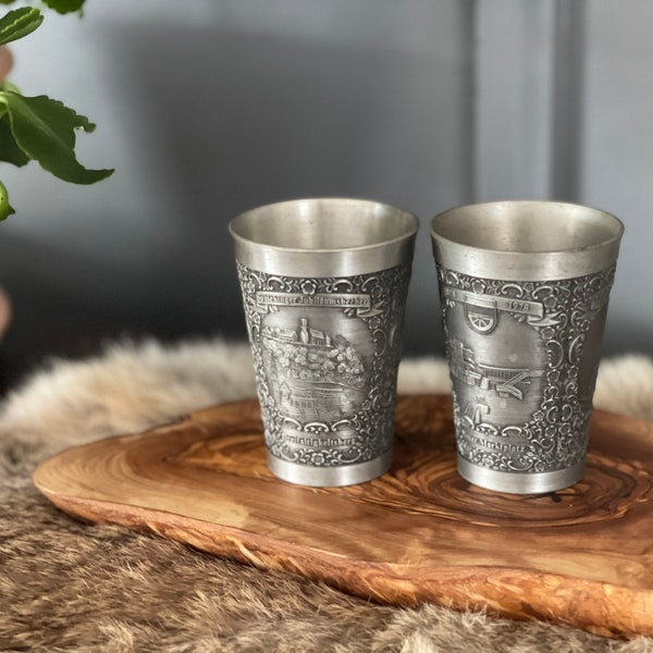 Two (2) Zinn Becker stgt Pewter collectible cup Neuer Marktplatz 1828 - 1978 german mint julep