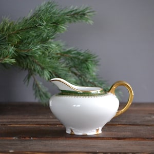 GDA Haviland Gerard Dufraisseix & Abbot creamer GDA53 Green Band Gold Flower Filigree / limoges milk porcelain France