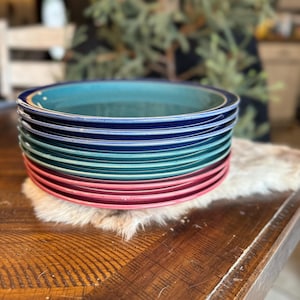 Denby Langley Harlequin dinner plate speckled Stoneware red blue green discontinued dinnerware vintage tableware England single replacement